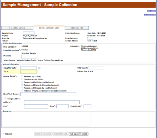 Sample Management - Sample Collection 