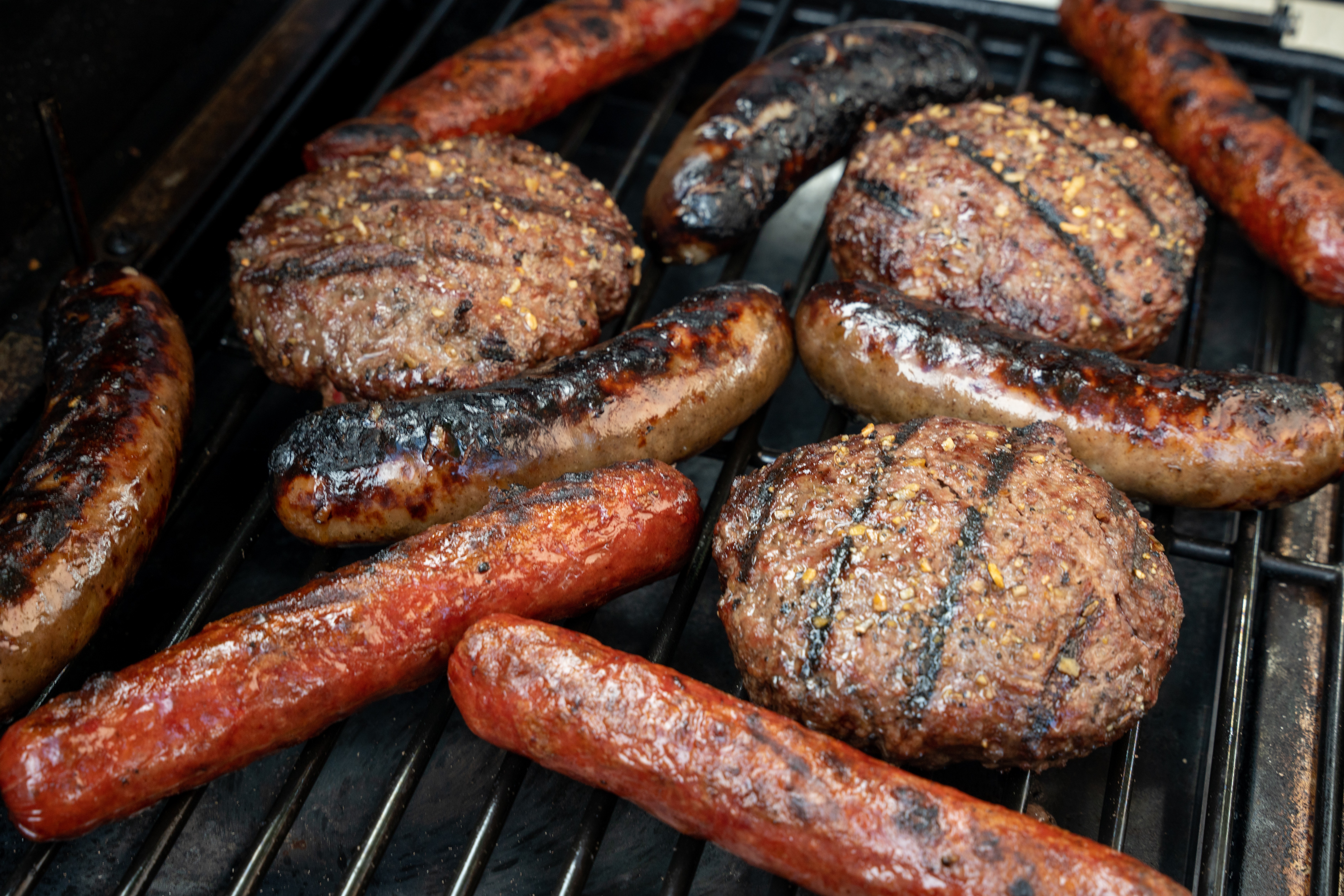 Grilled Bratwurst and Hamburgers