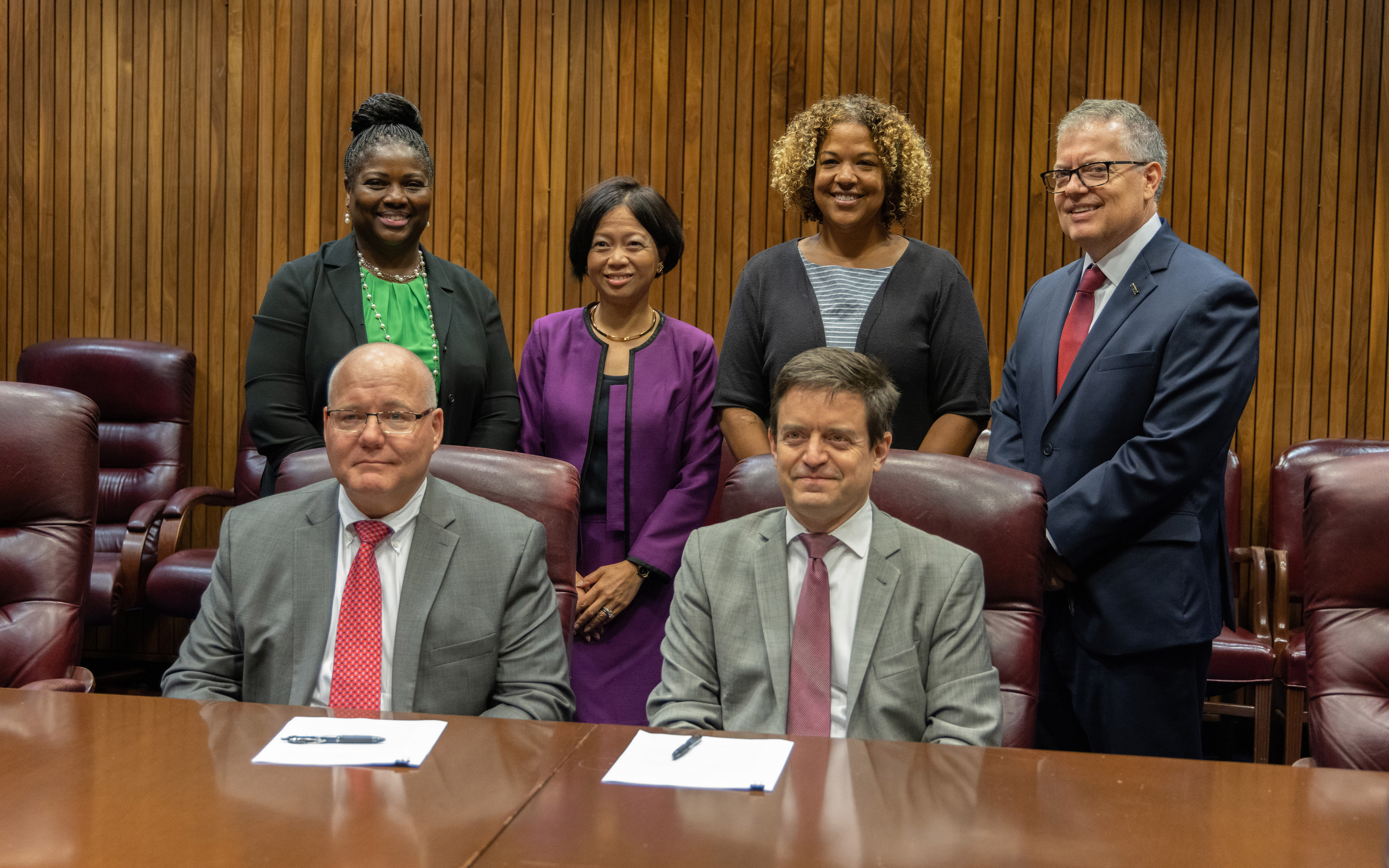 The group from FSIS and OSHA that will lead the implementation of the provisions laid out in the MOU, pictured above with Kiecker and Parker.