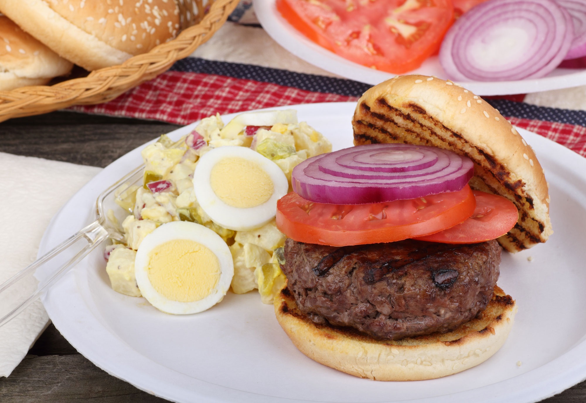 Grilled burger and potato salad