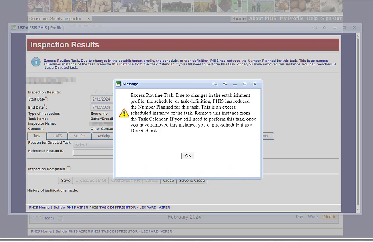 PHIS Error Message