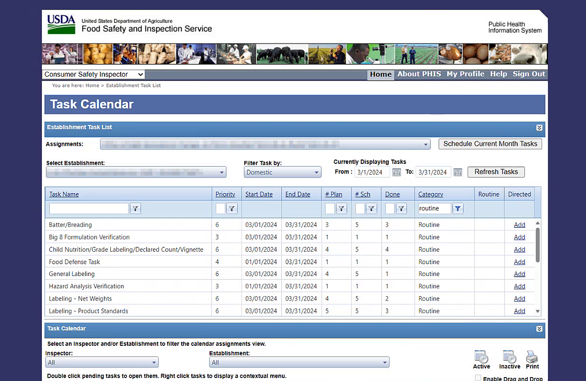 PHIS Task Calendar