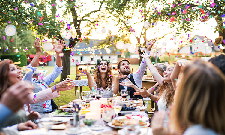 Couple celebrating at wedding reception
