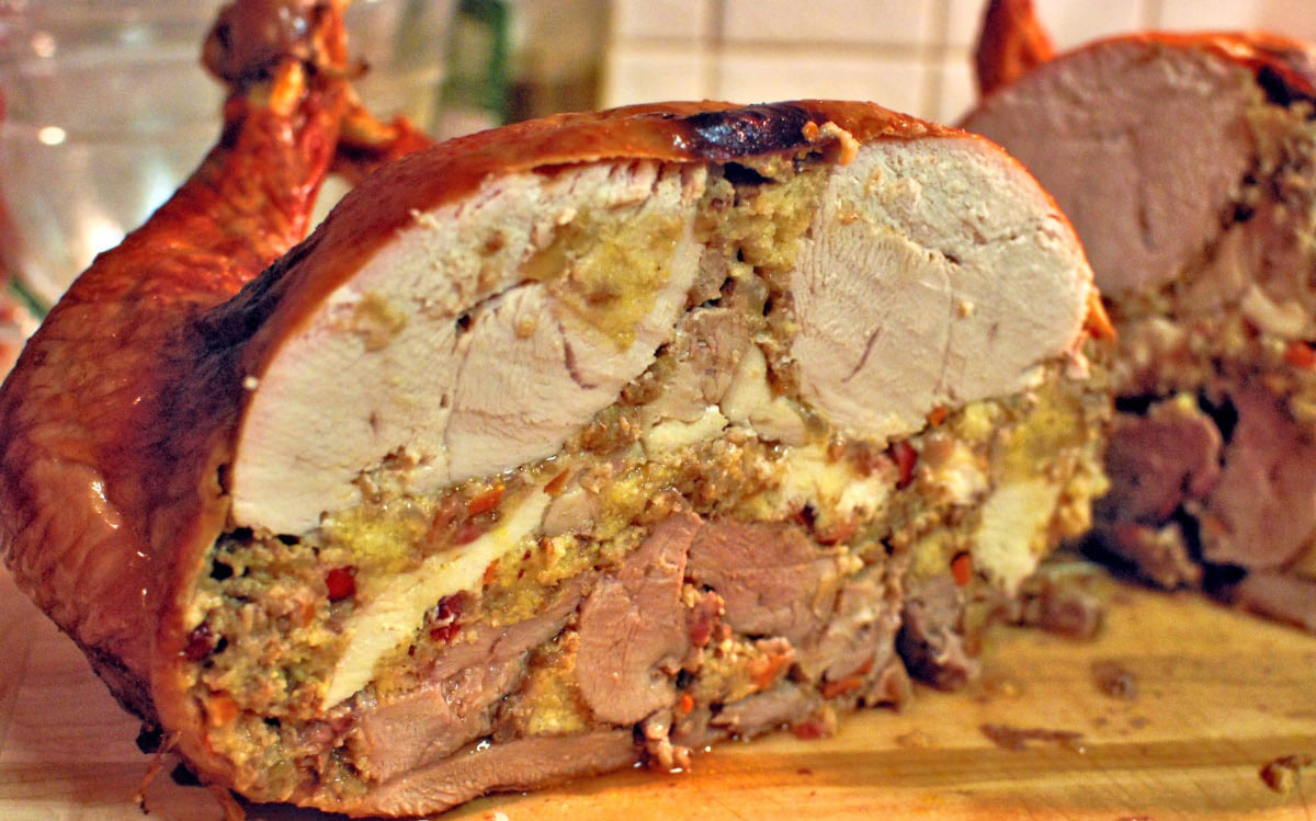 Turducken on a carving board